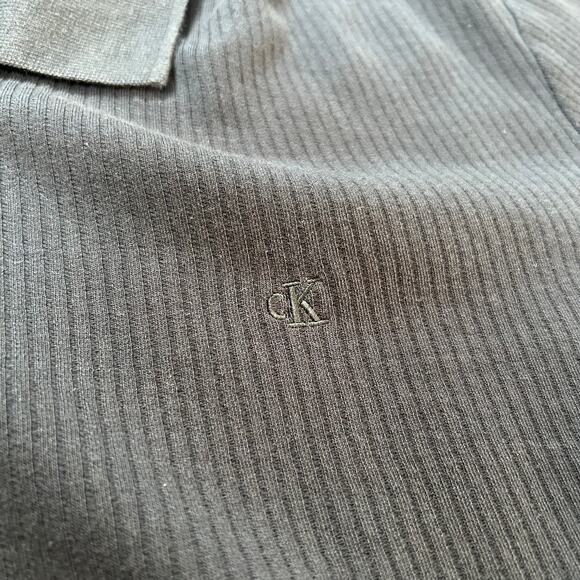 Calvin Klein Classic Fit Polo Shirt Black Ribbed Cotton XXL Minimal Logo Basic - Picture 2 of 5